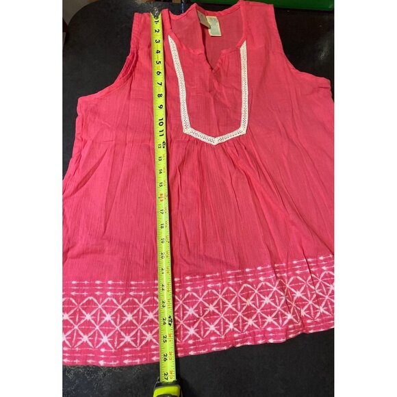 Caribbean Joe Pink Sleeveless Tunic Style Cotton Blouse Sz L - Picture 8 of 9